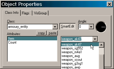 Выбор оружия и его количества в свойствах объекта armoury_entity